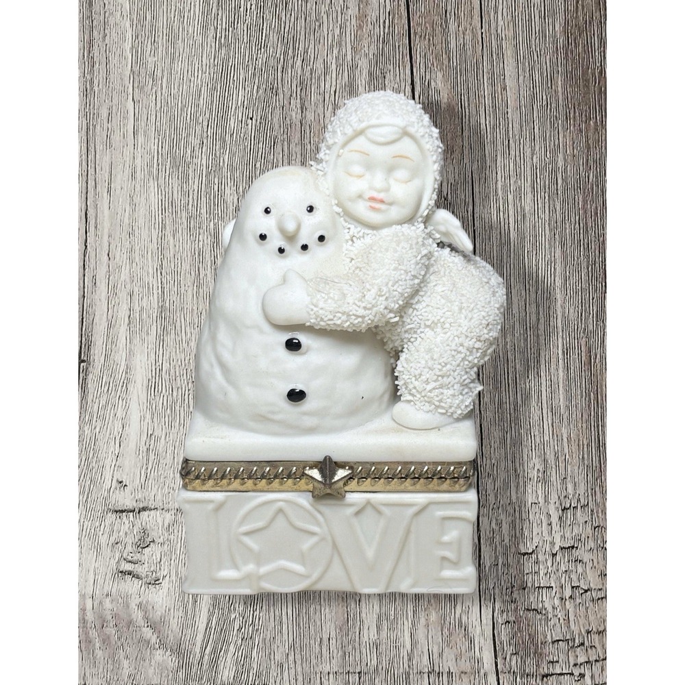 Snow Baby With Snowman On The Box Says Love Trinket Box